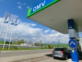Exterior of an OMV petrol station. Gas station in Slovakia .