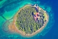 Kosljun. Adriatic island of Kosljun in Punat bay aerial view, Island of Krk