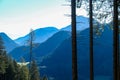 Kosmatitza - Panoramic view of misty Karawanks mountain range on sunny day in Carinthia, Austria