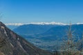 Kosmatitza - Scenic view on Sinacher Gupf in Karawanks mountains and the Drava river in Rosental valley in Carinthia Royalty Free Stock Photo