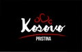 Kosovo country on black background with red love heart and its capital Pristina