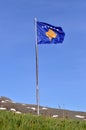 Kosovo flag at border with N. Macedonia, Shar mountain Royalty Free Stock Photo