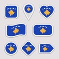 Kosovo flag stickers set. Kosovar national symbols badges. Isolated geometric icons. Vector official flags collection