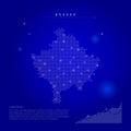 Kosovo illuminated map with glowing dots. Dark blue space background. Vector illustration