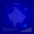 Kosovo illuminated map with glowing dots. Dark blue space background. Vector illustration