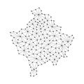 Kosovo map of polygonal mosaic lines network, rays, dots vector illustration.