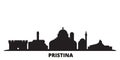 Kosovo, Pristina city skyline isolated vector illustration. Kosovo, Pristina travel black cityscape