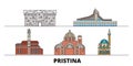 Kosovo, Pristina flat landmarks vector illustration. Kosovo, Pristina line city with famous travel sights, skyline