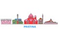 Kosovo, Pristina line cityscape, flat vector. Travel city landmark, oultine illustration, line world icons