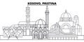 Kosovo, Pristina line skyline vector illustration. Kosovo, Pristina linear cityscape with famous landmarks, city sights