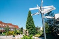 Kossuth Lajos street tourist attractions arrow direction sign in Veszprem, Hungary