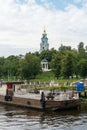 Kostroma, Russia, July 8, 2023. A floating pier near the city Kremlin.