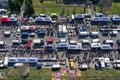 KOSZALIN, POLAND - 07 APRIL 2019 - Aerial view on Koszalin`s Gielda miscellaneous sunday market filled with crowds of buyers and