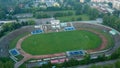 KOSZALIN, POLAND - 24 JULY 2018 - Aerial footage of Gwardia stadium in city Koszalin
