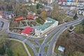 KOSZALIN, POLAND - 06 MARCH 2019 - Aerial view on city Koszalin, area of Mlynska street with Folk Museum and City Park