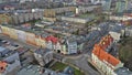 Koszalin, Poland - 06 March 2019 - Aerial view on Koszalin city, Niepodleglosci street area with townhouses, block of flats,