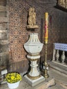 Koszecin, Poland, November 1, 2023: Baptismal font in the old wooden church of the Holy Trinity in Koszecin, Poland Royalty Free Stock Photo