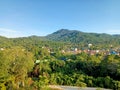 KOTABARU, INDONESIA - November 25, 2022 : Mountain view with beautiful city