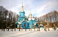 Koterka, blue Orthodox Church in Poland by winter.