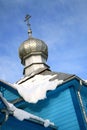 Koterka, blue Orthodox Church in Poland by winter.