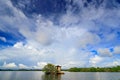 Kothduwa temple, or Koth Duwa Raja Maha Viharaya, Buddhist temple, Madu Ganga clouds with dark blue sky. Bentota river, Sri Lanka