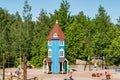 Kotka, Finland - 11 June 2020: Moomin house on children playground in Katariina Seaside Park