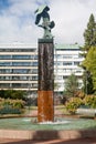 Kotka, Finland - September 27, 2018: A sculpture fountain Kotkat in Sibelius park. Short exposure photo