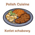 Kotlet Schabowy. Pork cutlet coated with breadcrumbs with potatoes and cabbage Royalty Free Stock Photo