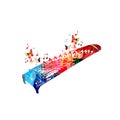 Colorful koto instrument with music notes isolated vector illustration design. Music background. Artistic Japanese harp with music