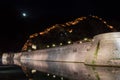 Kotor City Wall Surrounding the Old Town at Night with Relfection Royalty Free Stock Photo