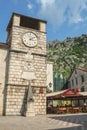 Kotor Clock Tower on Trg od Oruzja square. The tower is one of the landmarks of the Kotor bay, a major touristic attraction Royalty Free Stock Photo