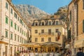 KOTOR, MONTENEGRO - AUGUST 24, 2017: Picturesque cafe in the ancient city square. Kotor is listed as a World Cultural Heritage by