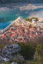 Kotor, Montenegro, beautiful top panoramic view of Kotor city old medieval town seen from San Giovanni St. John Fortress, with Royalty Free Stock Photo