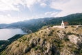 Kotor, Montenegro - 08.06.17: Church of Sveti Savva on the mountain above the island of Sveti Stefan, Montenegro