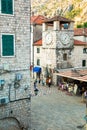 KOTOR, MONTENEGRO - 26.06.2017: Clock Tower inside Stari Grad in Kotor