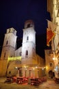 Kotor, Montenegro - December 16, 2021: Famous Roman Cathedral of Saint Tryphon, Old Town of Kotor, Montenegro on night time. Empty