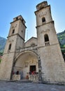 Kotor, Montenegro - June 10. 2019. Clock Tower at St. Tryphon Cathedral in Old Town