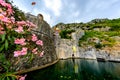 The old fortress in Kotor. On the fortress there is a modern sculpture made of wire