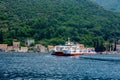 Kotor, Montenegro, 2 june 2017: The sea ferry carries people and cars Royalty Free Stock Photo