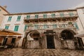 KOTOR, MONTENEGRO - november 30, 2018: The Pima palace is seen at the Trg od Brasna square Flour square Montenegro. - Image Royalty Free Stock Photo