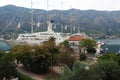 Kotor, Montenegro, 08.11.22: view of Adriatic Sea from historical center of old town. Cruise ship, tourists, cars and