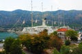 Kotor, Montenegro, 08.11.22: view of Adriatic Sea from historical center of old town. Cruise ship, tourists, cars and