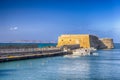 Koules Fortress and Old Venetian Harbour with Lines of Sailing Fishing Boats