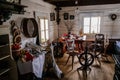 Kourim, Bohemia, Czech Republic, 26 December 2021: Interior of Traditional village house, set table near window, Christmas in