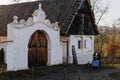 Kourim, Bohemia, Czech Republic, 17 December 2023: Traditional rural village wooden house in autumn and winter, historic country