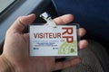 KOUROU, FRENCH GUIANA - AUGUST 4, 2015: Visitors badge at Centre Spatial Guyanais Guiana Space Centre in Kourou, French