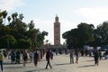 Koutoubia minaret as seen from Jemaa el-Fnaa square. Marrakech. Morocco