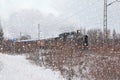 KOUVOLA, FINLAND - DECEMBER 26, 2018: Steam train Ukko-Pekka going from Kouvola to Kotka. The steam locomotive Hr1 1009 was made Royalty Free Stock Photo