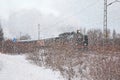 KOUVOLA, FINLAND - DECEMBER 26, 2018: Steam train Ukko-Pekka going from Kouvola to Kotka. The steam locomotive Hr1 1009 was made Royalty Free Stock Photo