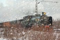 KOUVOLA, FINLAND - DECEMBER 26, 2018: Steam train Ukko-Pekka going from Kouvola to Kotka. The steam locomotive Hr1 1009 was made Royalty Free Stock Photo